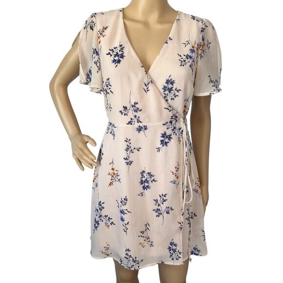 Lulus Fowler Blush Pink Floral Print Wrap Dress Size S Flutter Split Sleeve - Picture 5 of 13